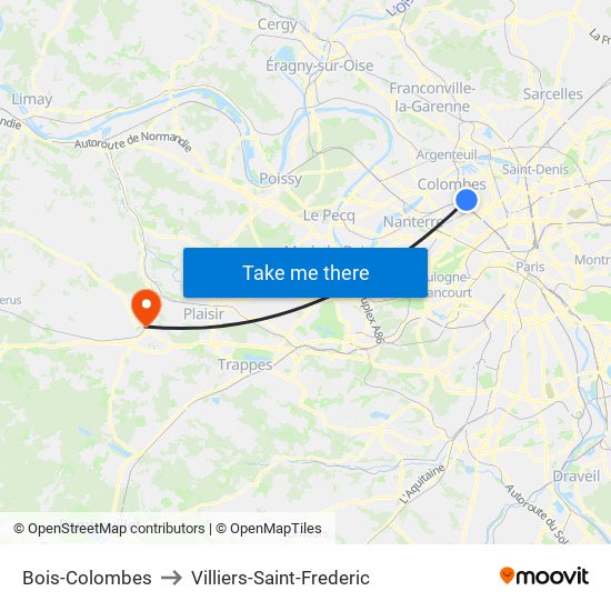 Bois-Colombes to Villiers-Saint-Frederic map