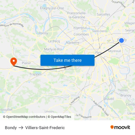 Bondy to Villiers-Saint-Frederic map