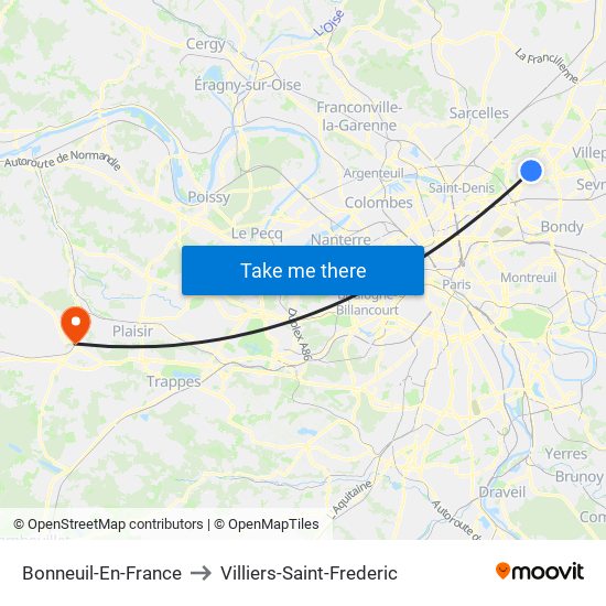 Bonneuil-En-France to Villiers-Saint-Frederic map