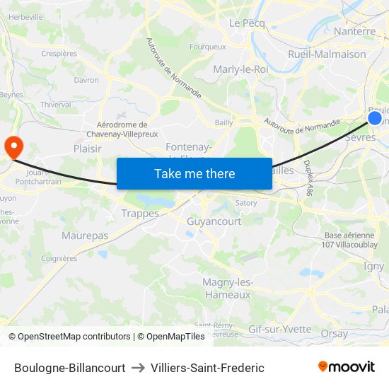 Boulogne-Billancourt to Villiers-Saint-Frederic map