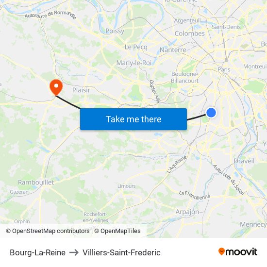 Bourg-La-Reine to Villiers-Saint-Frederic map
