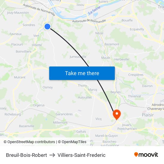 Breuil-Bois-Robert to Villiers-Saint-Frederic map