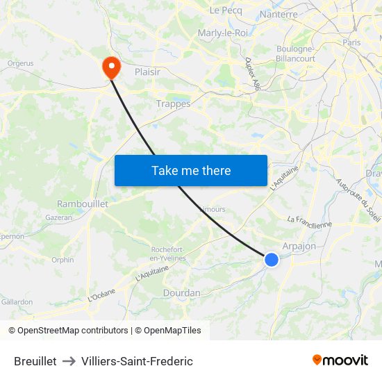 Breuillet to Villiers-Saint-Frederic map