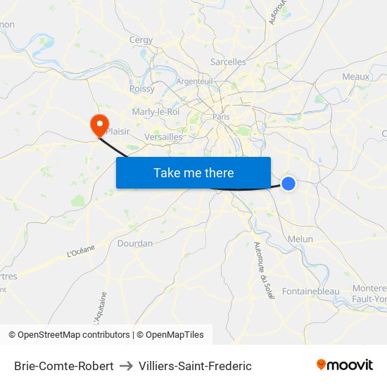 Brie-Comte-Robert to Villiers-Saint-Frederic map