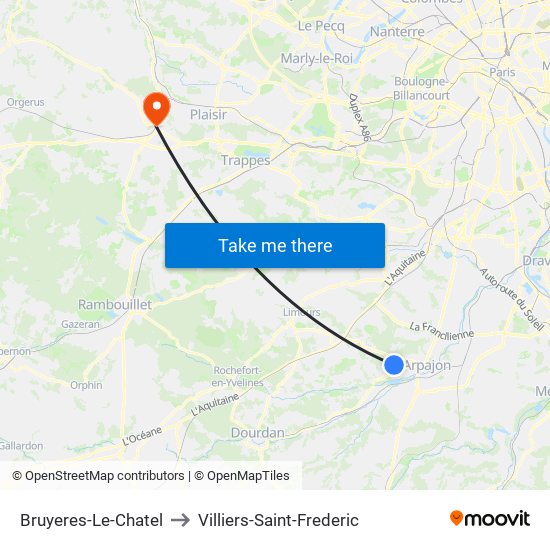 Bruyeres-Le-Chatel to Villiers-Saint-Frederic map