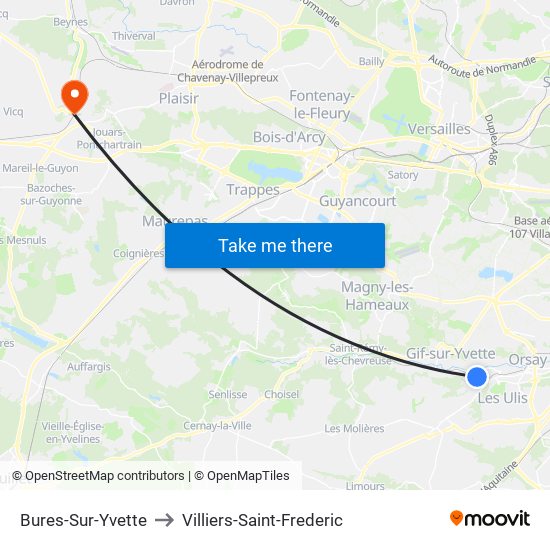 Bures-Sur-Yvette to Villiers-Saint-Frederic map