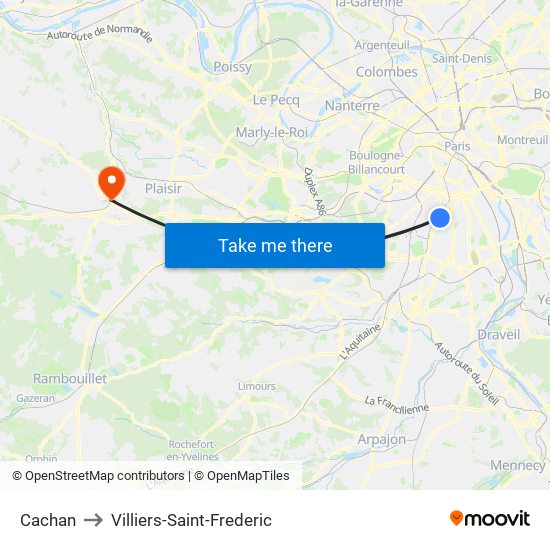 Cachan to Villiers-Saint-Frederic map