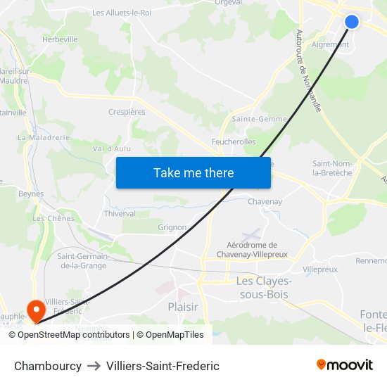 Chambourcy to Villiers-Saint-Frederic map