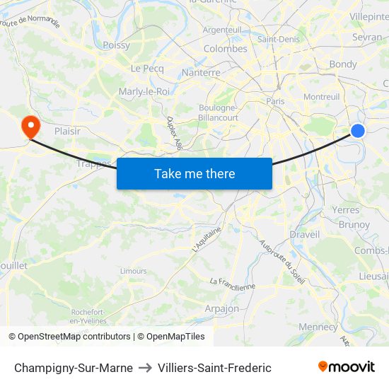 Champigny-Sur-Marne to Villiers-Saint-Frederic map
