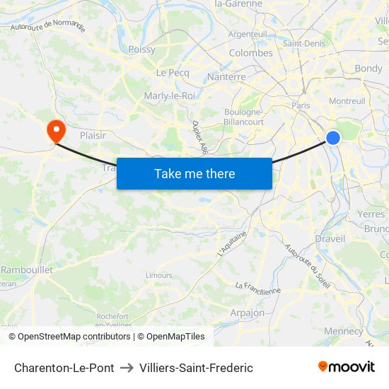 Charenton-Le-Pont to Villiers-Saint-Frederic map