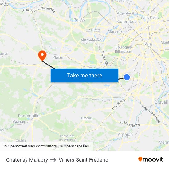 Chatenay-Malabry to Villiers-Saint-Frederic map