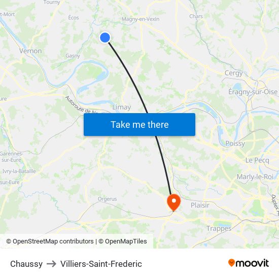 Chaussy to Villiers-Saint-Frederic map