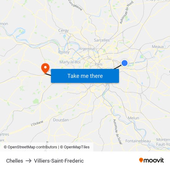 Chelles to Villiers-Saint-Frederic map