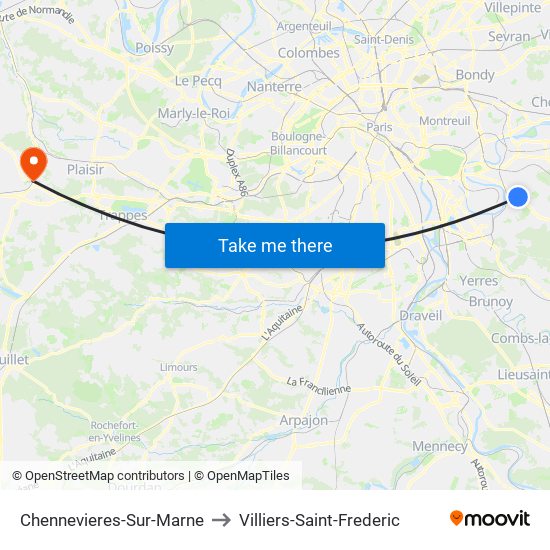 Chennevieres-Sur-Marne to Villiers-Saint-Frederic map