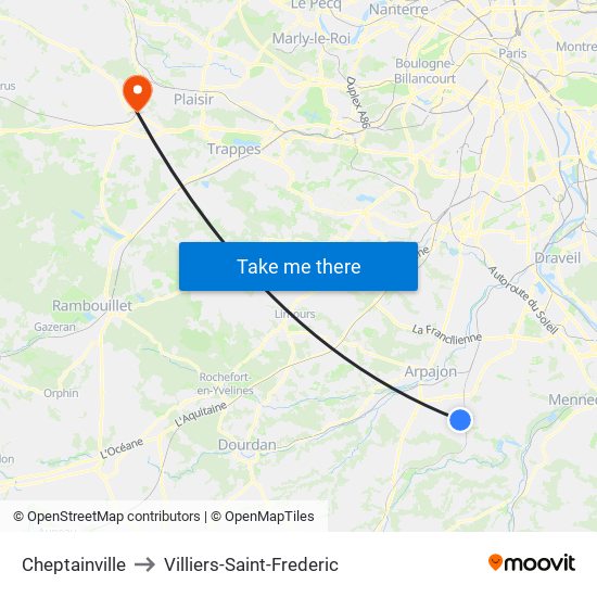 Cheptainville to Villiers-Saint-Frederic map