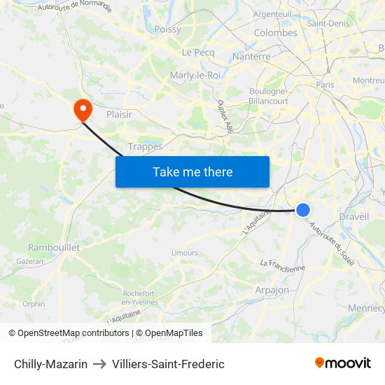 Chilly-Mazarin to Villiers-Saint-Frederic map