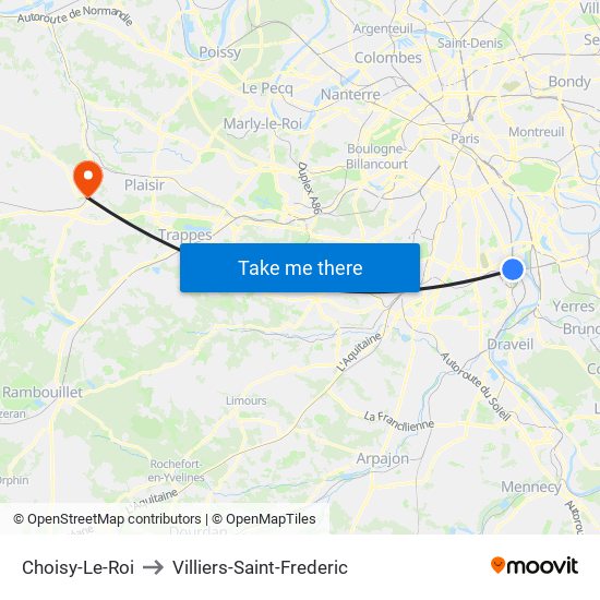 Choisy-Le-Roi to Villiers-Saint-Frederic map