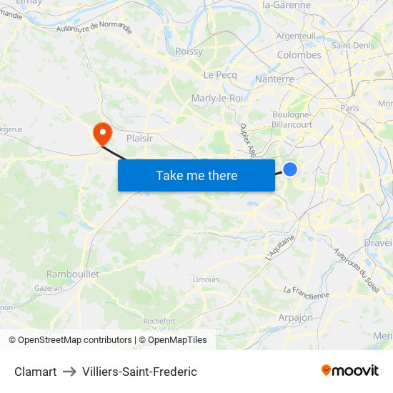 Clamart to Villiers-Saint-Frederic map
