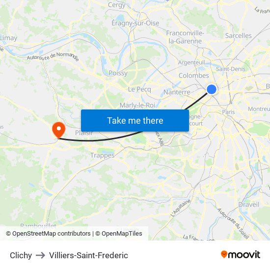 Clichy to Villiers-Saint-Frederic map