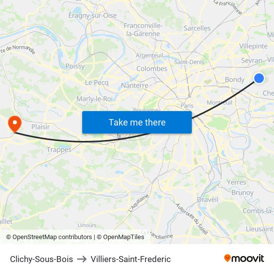 Clichy-Sous-Bois to Villiers-Saint-Frederic map