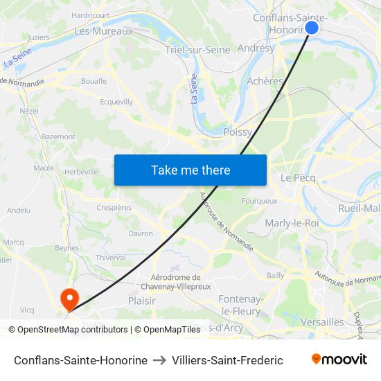 Conflans-Sainte-Honorine to Villiers-Saint-Frederic map