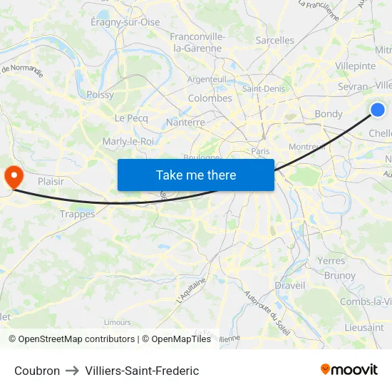 Coubron to Villiers-Saint-Frederic map