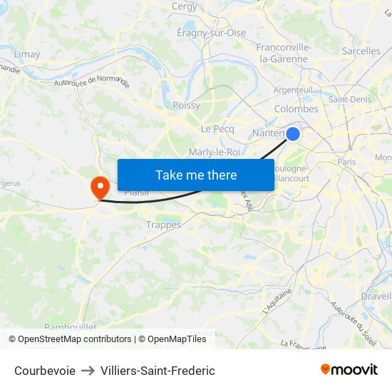 Courbevoie to Villiers-Saint-Frederic map