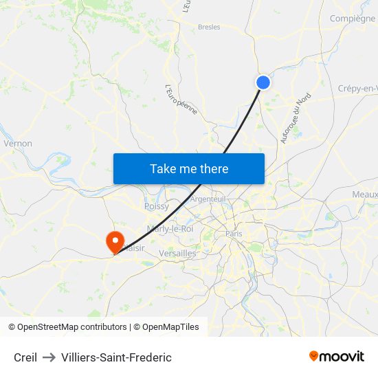Creil to Villiers-Saint-Frederic map