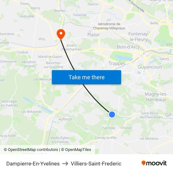 Dampierre-En-Yvelines to Villiers-Saint-Frederic map