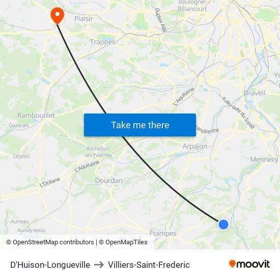 D'Huison-Longueville to Villiers-Saint-Frederic map