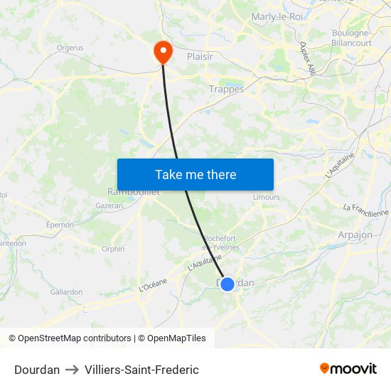 Dourdan to Villiers-Saint-Frederic map