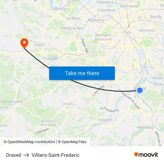 Draveil to Villiers-Saint-Frederic map