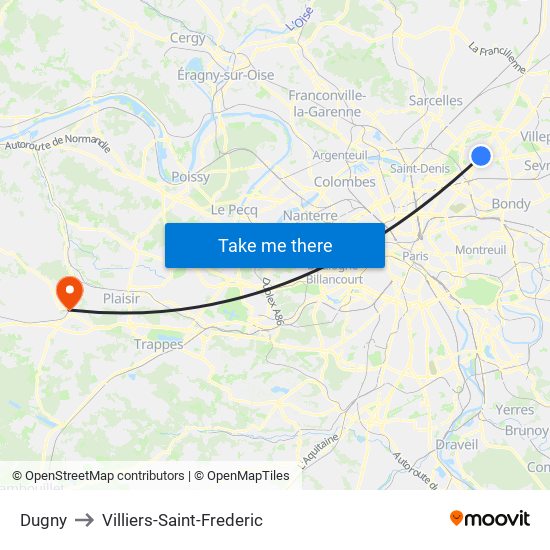 Dugny to Villiers-Saint-Frederic map