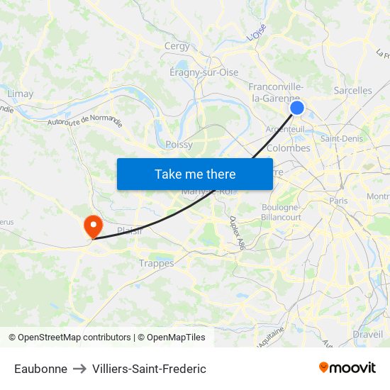 Eaubonne to Villiers-Saint-Frederic map
