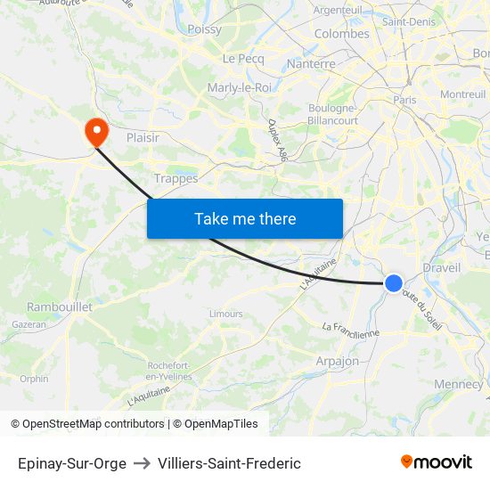 Epinay-Sur-Orge to Villiers-Saint-Frederic map