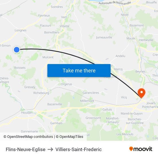 Flins-Neuve-Eglise to Villiers-Saint-Frederic map