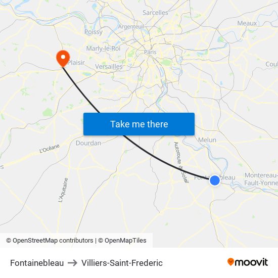 Fontainebleau to Villiers-Saint-Frederic map