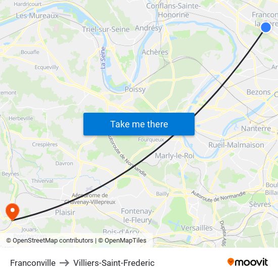 Franconville to Villiers-Saint-Frederic map