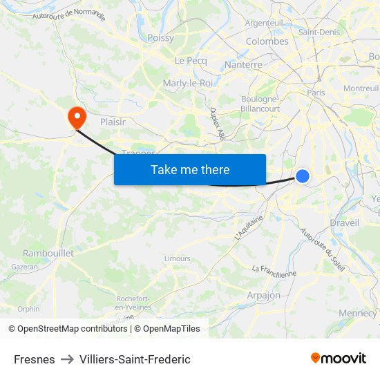 Fresnes to Villiers-Saint-Frederic map