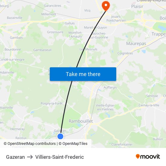 Gazeran to Villiers-Saint-Frederic map
