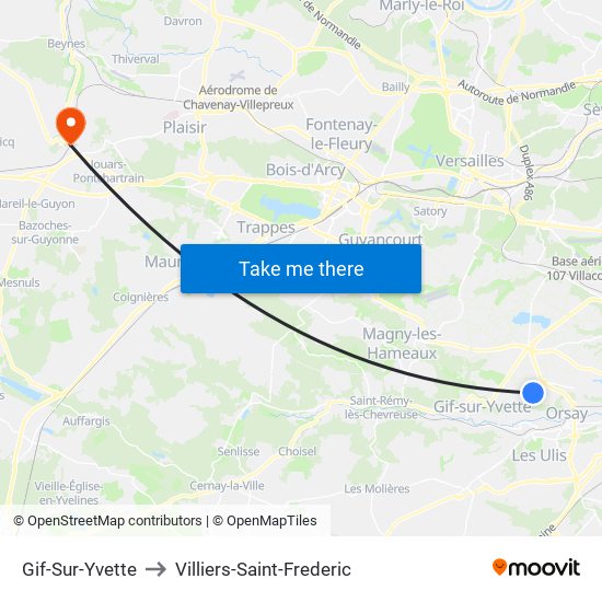 Gif-Sur-Yvette to Villiers-Saint-Frederic map