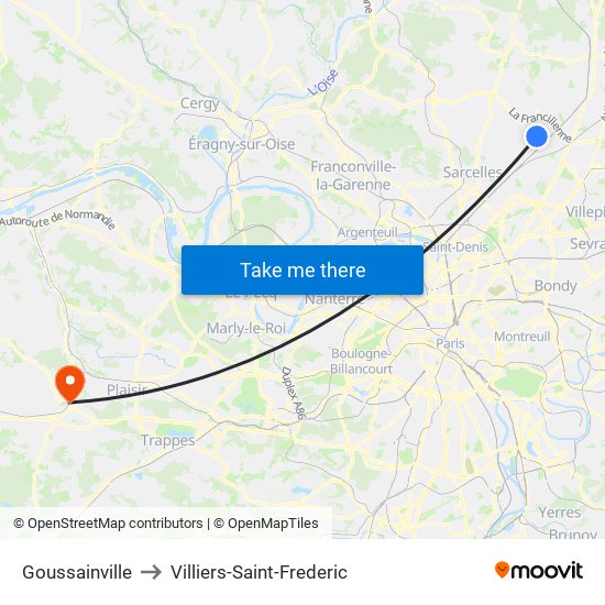 Goussainville to Villiers-Saint-Frederic map