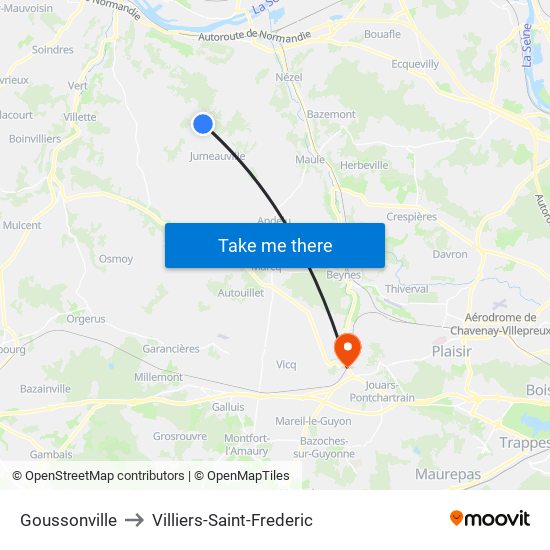 Goussonville to Villiers-Saint-Frederic map