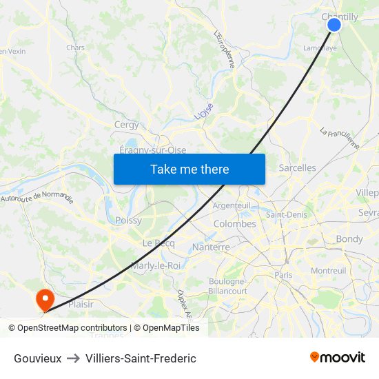Gouvieux to Villiers-Saint-Frederic map