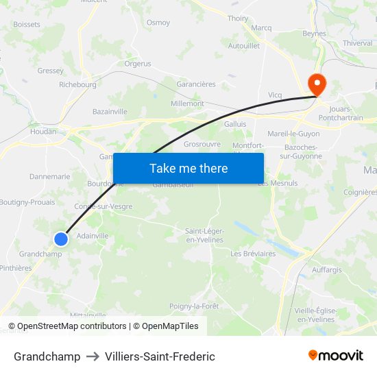 Grandchamp to Villiers-Saint-Frederic map