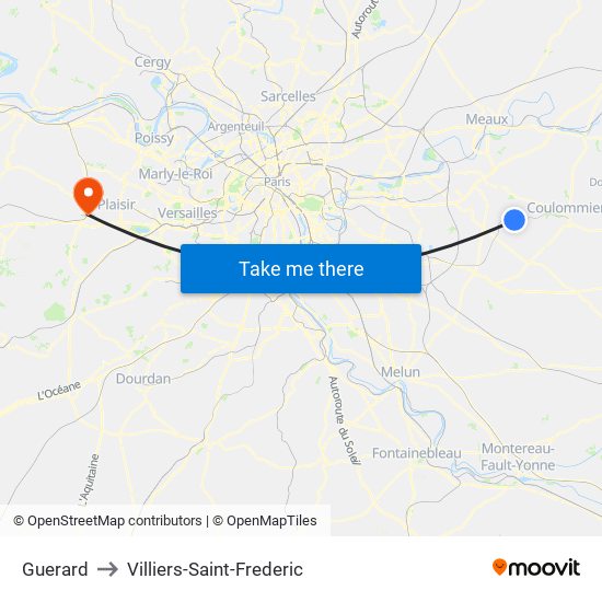 Guerard to Villiers-Saint-Frederic map