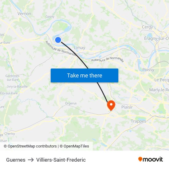 Guernes to Villiers-Saint-Frederic map