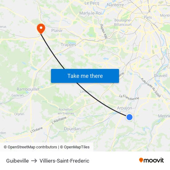 Guibeville to Villiers-Saint-Frederic map