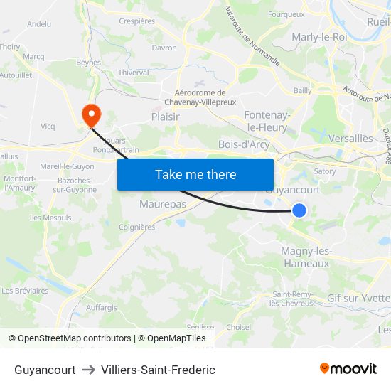 Guyancourt to Villiers-Saint-Frederic map