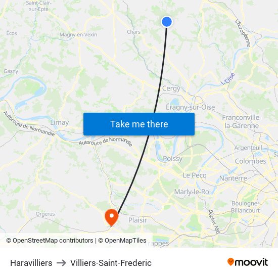 Haravilliers to Villiers-Saint-Frederic map